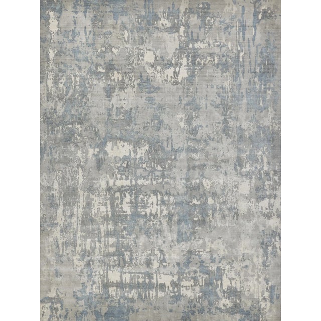 2020s Exquisite Rugs Murano Handmade New Zealand Wool & Bamboo Silk Silver/Blue Rug-9'X12' For Sale - Image 5 of 5