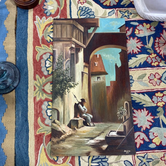 Night watchman hand painted and signed, Italian style good looks and colors