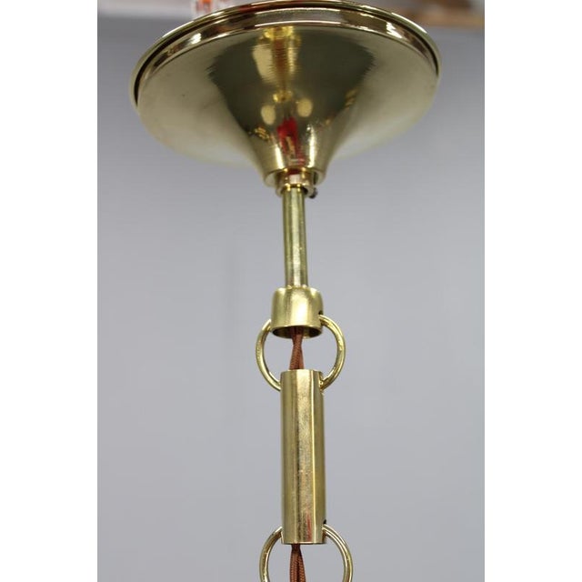 White Vintage Art Deco Brass Chandelier with Textured Glass Globes, 1930s For Sale - Image 8 of 12