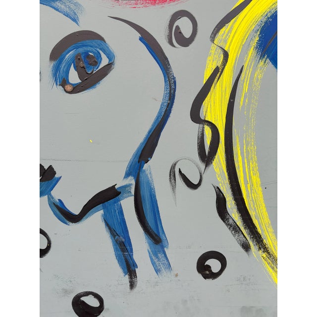 Wood Large Scale Late 20th Century Peter Keil Abstract Faces Acrylic Painting on Board For Sale - Image 7 of 10