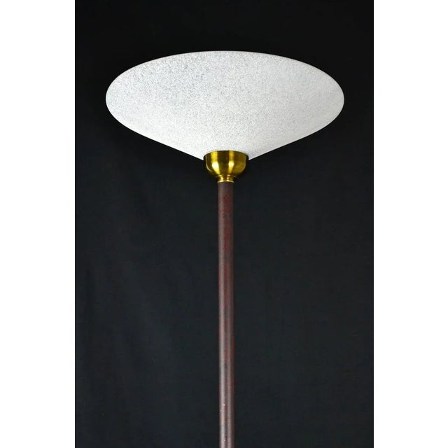 Mid-Century Modern Tall Burgundy Iron Torchiere Floor Lamp For Sale - Image 3 of 10
