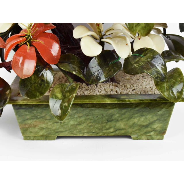 Vintage Handmade Rare Monumental Jade Gemstone Carved Botanical Bonsai Tree in Stone Planter For Sale - Image 16 of 18