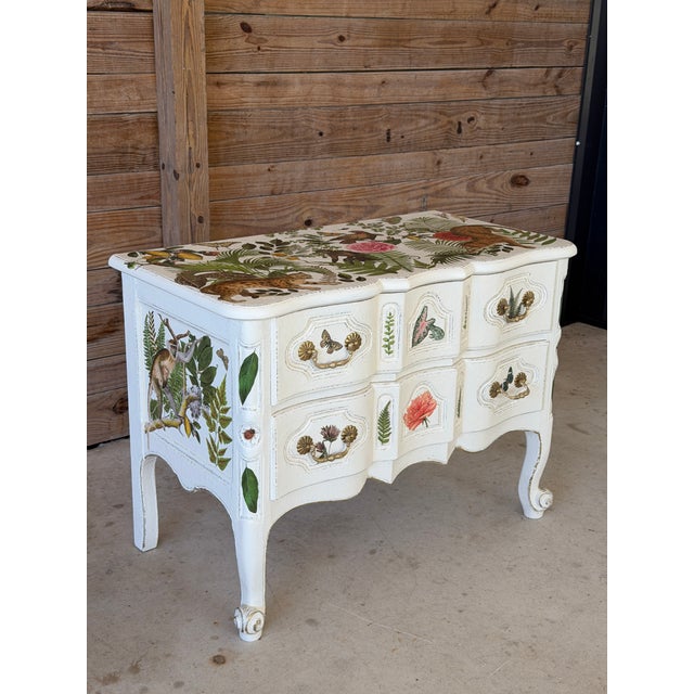 Vintage Baker Furniture Custom Painted Tropical Decoupage Appliqué Chest For Sale - Image 11 of 12