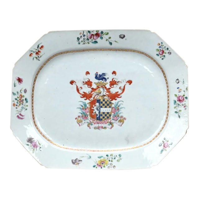Chinese Export Porcelain Armorial Dish, Arms Hutchinson Impaling Calthrop For Sale