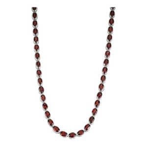 Caratandher Modern Oval Garnet Gemstone Tennis Necklace in Solid Silver