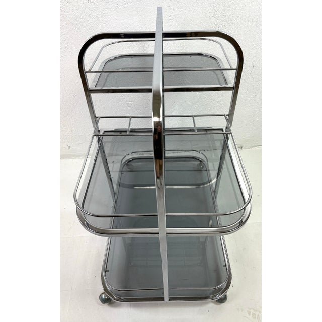 Early 20th Century Art Deco Chrome and Smoked Glass Bar Cart For Sale - Image 9 of 12