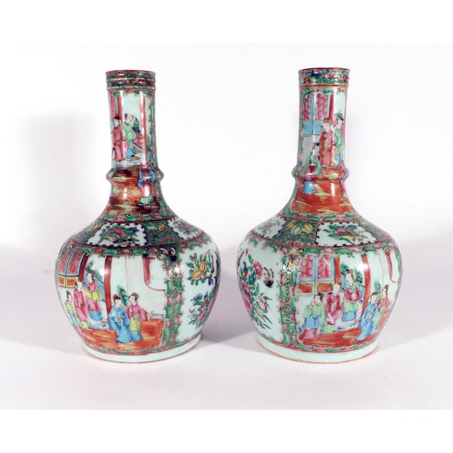 Mid 19th Century Chinese Export Porcelain Bottle-Form Rose Medallion Vases For Sale - Image 5 of 18