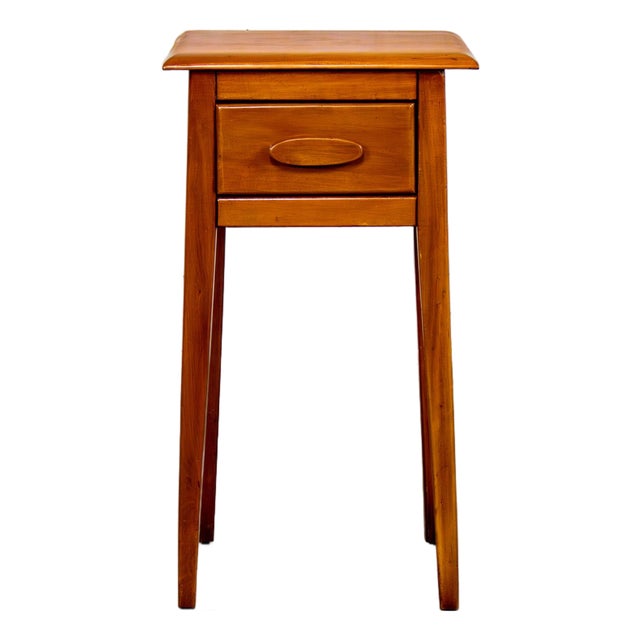 1930s to 1950s Transitional Solid Maple Nightstand or End Table With Hand Carved Pulls For Sale