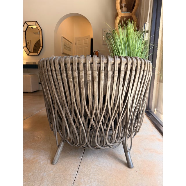 Arteriors Home Arteriors Taupe Leather and Rattan Lounge Chair For Sale - Image 4 of 7