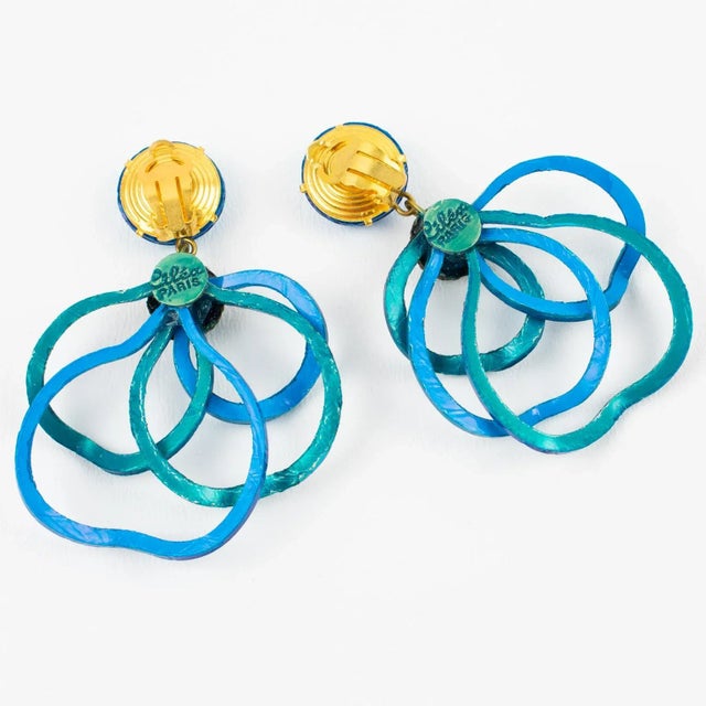 Cilea Paris Dangle Turquoise Resin Multi-Loops Clip Earrings - 2 Pieces For Sale - Image 4 of 6