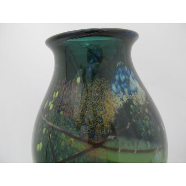 2010s Suzanne Kindland Handblown Icefire Studio Art Glass Green Blue Mottled Vase For Sale - Image 5 of 12