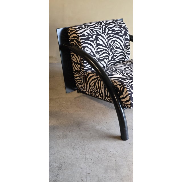 Metal Postmodern Black Armchairs with Zebra Print Cushions, 1980s, Set of 2 For Sale - Image 7 of 13