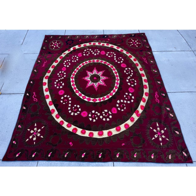 Indian Stunning Hand Embroidered Suzani Bed Covering For Sale - Image 3 of 11