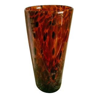 Late 20th Century Large Empoli Style Tortoise Hand Blown Glass Vase For Sale