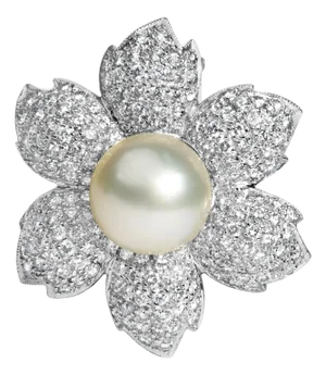 18K White Gold 2 3/4 Cttw Diamond and 12.5 MM Cultured Freshwater Pearl Floral Brooch Pin (G-H Color, VS1-VS2 Clarity)