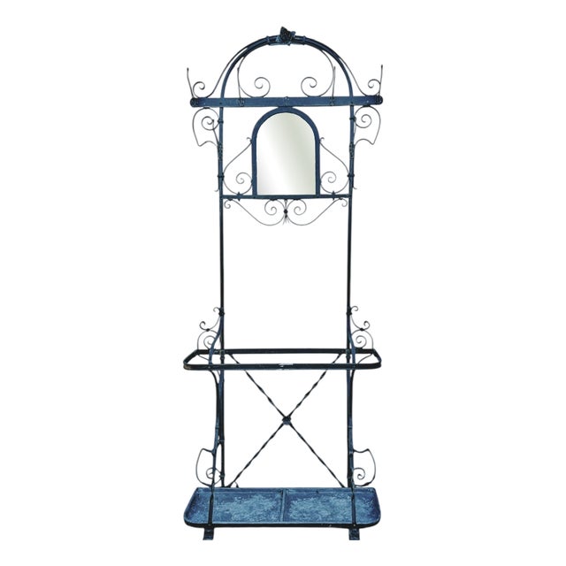 Art Nouveau Wrought Iron Coat Rack with Umbrella Stand, 1900s For Sale