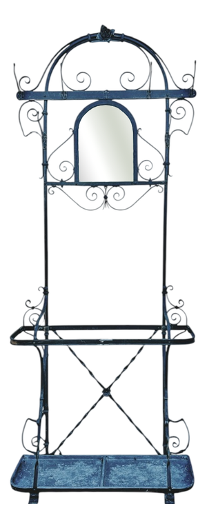Art Nouveau Wrought Iron Coat Rack with Umbrella Stand, 1900s