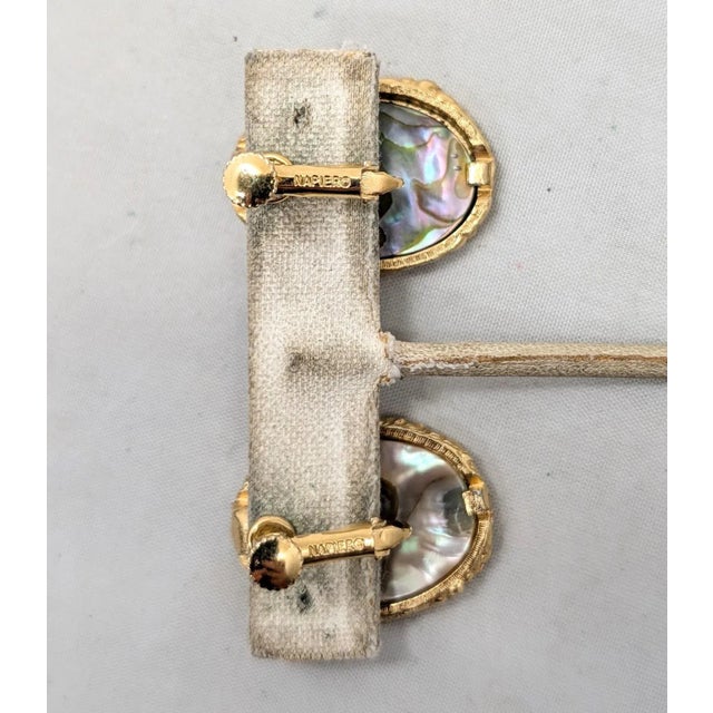 Metal Vintage Signed Napier Modernist Goldtone Mother-of-Pearl Clip Earrings, 1982 For Sale - Image 7 of 8