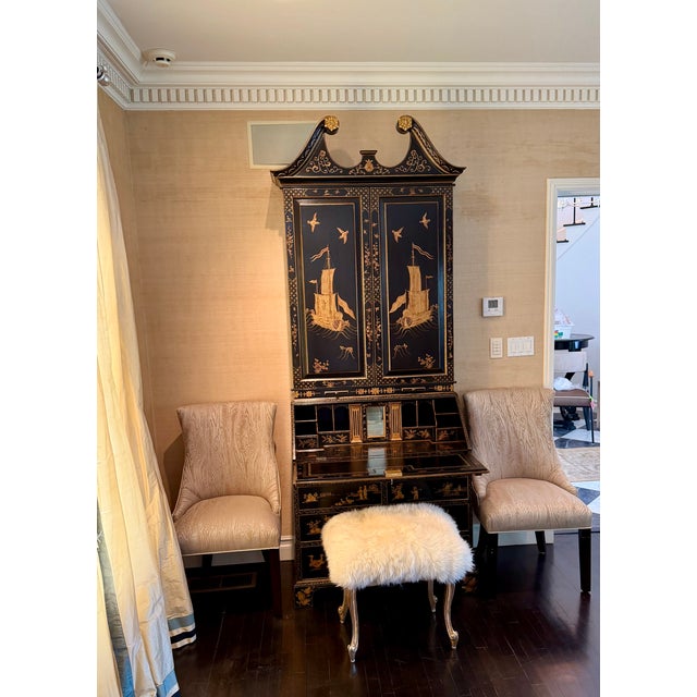 18th C Style George I Burton-Ching Black Chinoiserie Secretary Desk Bookcase For Sale - Image 15 of 17