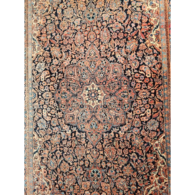 Vintage Persian Kashan Area Rug, Handwoven Floral Pattern, Navy & Blue, 5’ X 7’ For Sale - Image 11 of 12