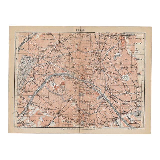 Antique Map of Paris For Sale