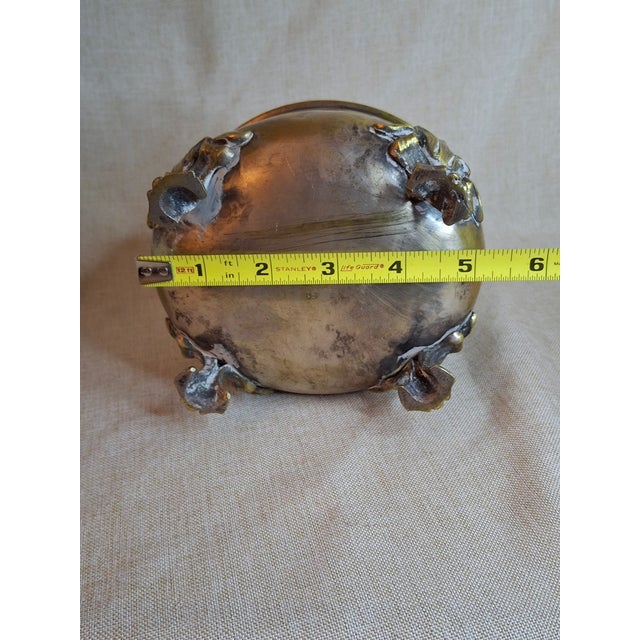 Religious Antique 19th Century Brass Etrog Box Engraved Sukkot Citron Footed Judaica For Sale - Image 3 of 18