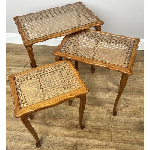 Brown Vintage French Nesting Tables in Oak, Set of 3 For Sale - Image 8 of 10
