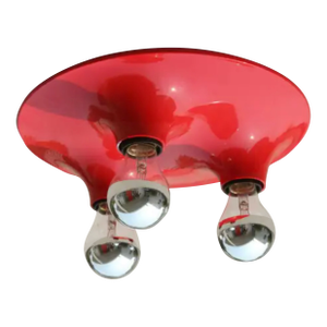 Vico Magistretti for Artemide Red Triteti Light Fixture, Three-Light, 1969.
