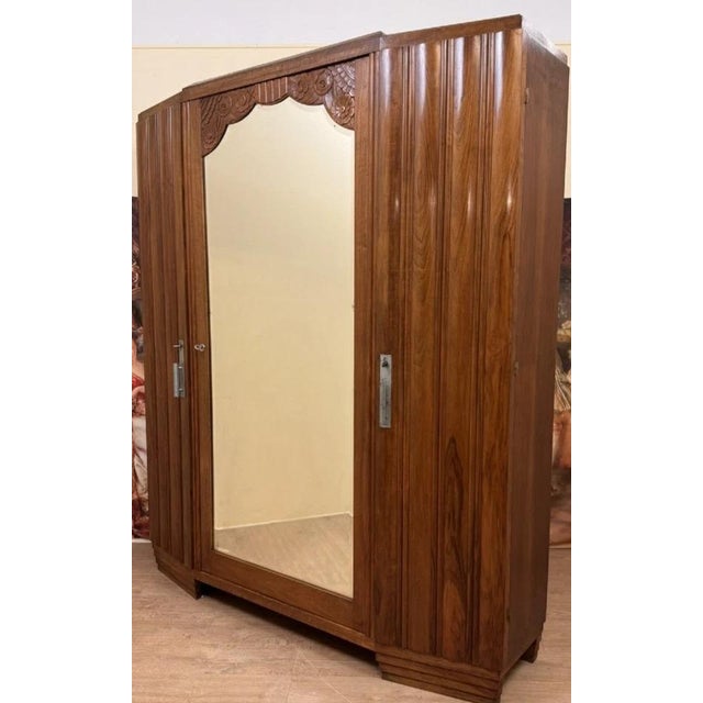 Art Deco Walnut Wardrobe, 1930s For Sale - Image 6 of 7