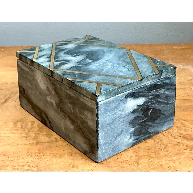 Vintage Geometric Brass Inlaid Stone Box For Sale - Image 11 of 12