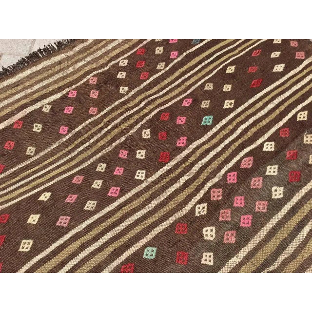 Textile Vintage Brown Kilim Rug - 55.5" X 69" For Sale - Image 7 of 11
