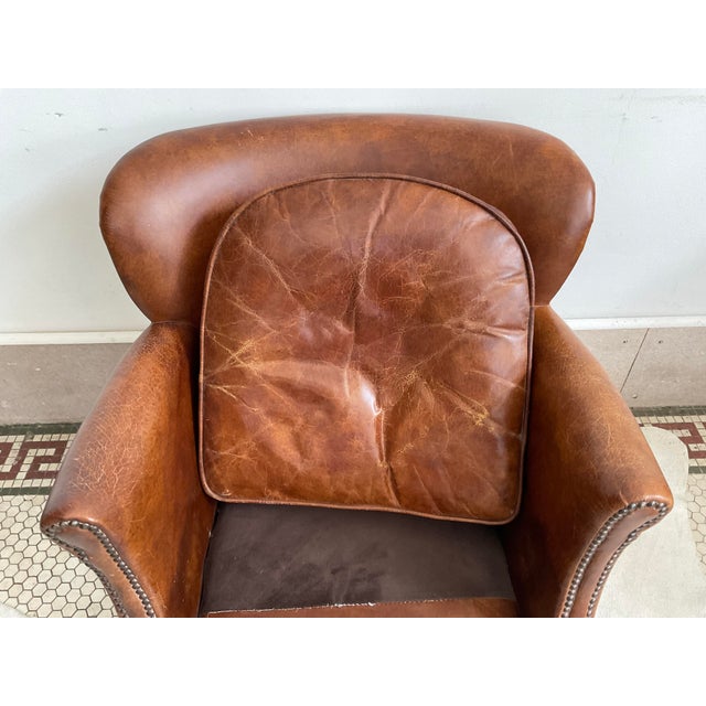 Vintage Distressed Brown Leather Club Chair For Sale - Image 12 of 17
