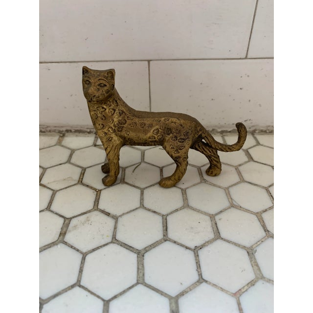 Metal Mid Century Brass Leopard Statue Decor For Sale - Image 7 of 7