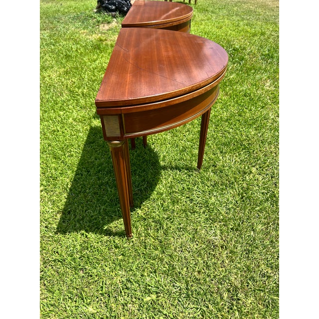 French French 19th Century Louis XVI Pair of Mahogany Demilune Side Tables For Sale - Image 3 of 12