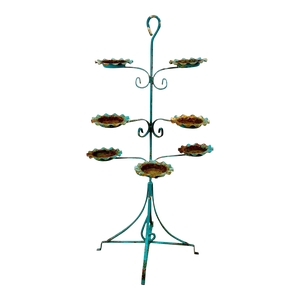 Antique Victorian Wrought Iron Verdigris 7-Tier Outdoor Garden Plant Stand