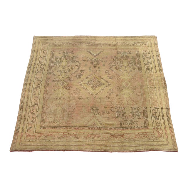 19th Century Tribal Turkish Oushak Square Rug For Sale