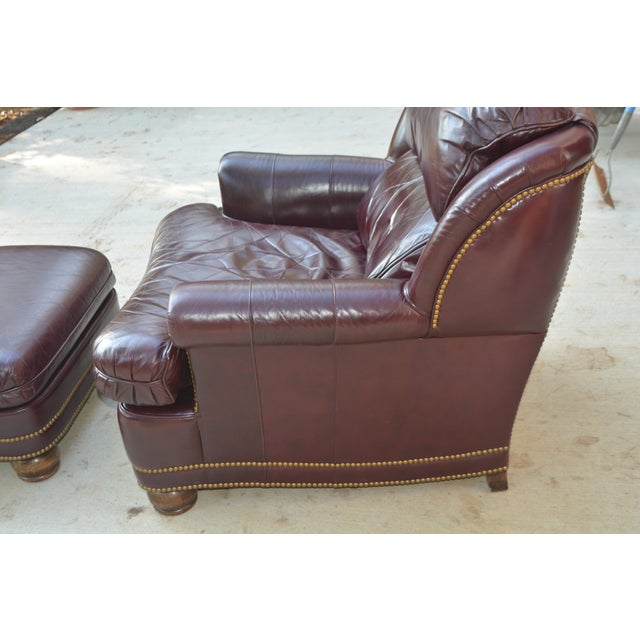 Hancock & Moore Hancock & Moore Burgundy / Wine Leather Club Arm Chair & Ottoman With Nailhead Trim For Sale - Image 4 of 14
