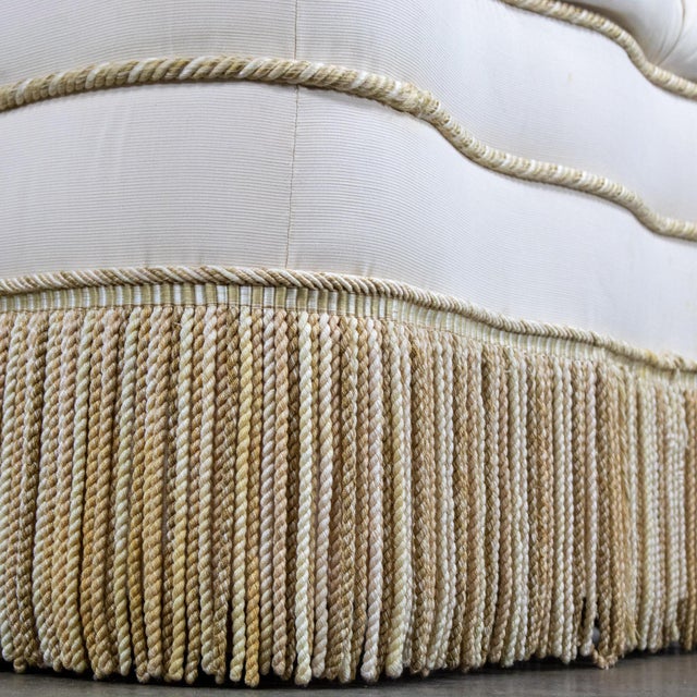 Late 20th Century Traditional Large Ottoman Ecru Upholstered Pillow Top With Bullion Fringe For Sale - Image 15 of 18