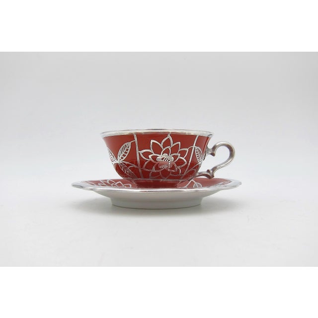 Art Deco Manfred Veyhl Silver Overlay Demitasse Porcelain Cup and Saucer For Sale - Image 3 of 10