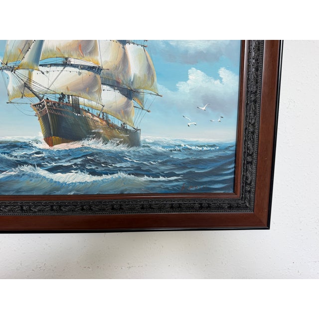 Blue K.Dossi Original Sailing Ship Oil Painting, Nautical Seascape, Maritime Art For Sale - Image 8 of 12