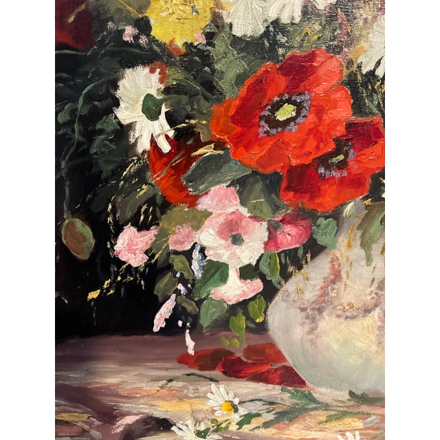 Impressionist Vintage Floral Still Life Oil on Canvas Painting For Sale - Image 4 of 12