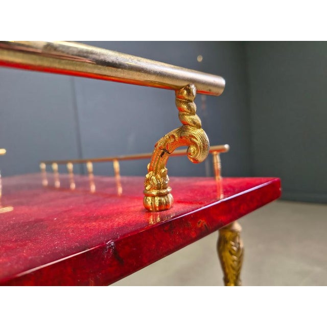 Very rare hidden bar Aldo Tura Goatskin or parchment bar cart. This bar cart was made in Italy in the 1960s. Constructed...