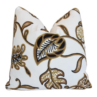 Designer Lee Jofa Botanical Crewel Feather/Down Pillow 20” Square For Sale