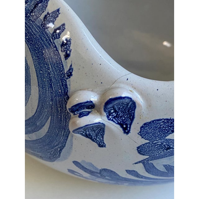 Mid 20th Century Bjorn Wiinblad Blue & White Ceramic Bird Serving Bowl, Ladle & Dish- 3 Pieces For Sale - Image 9 of 12