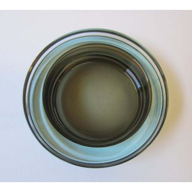 Elegant, purist Murano glass bowl with an impressive play of light, iridescent light olive green, smoky brown, golden...