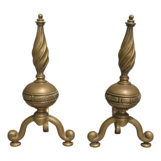 French Brass Andirons, Set of 2 For Sale