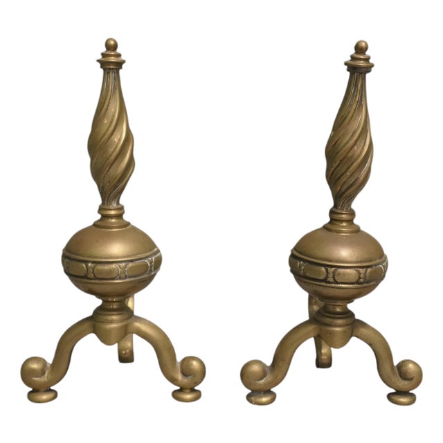 French Brass Andirons, Set of 2 For Sale