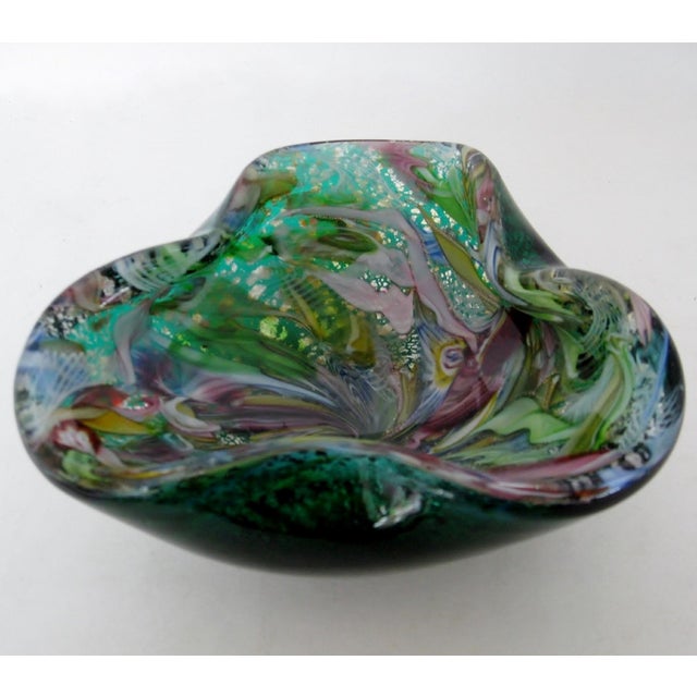 Mid-20th century Arte Vetraria Muranese (AVeM) blown glass bowl with Bizantino (Byzantine) decoration. The three-sided...
