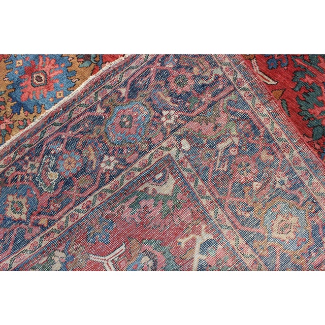 Red Early 20th Century Antique Sultanabad Rug With All Over Diamond Medallions & Floral Motifs For Sale - Image 8 of 9