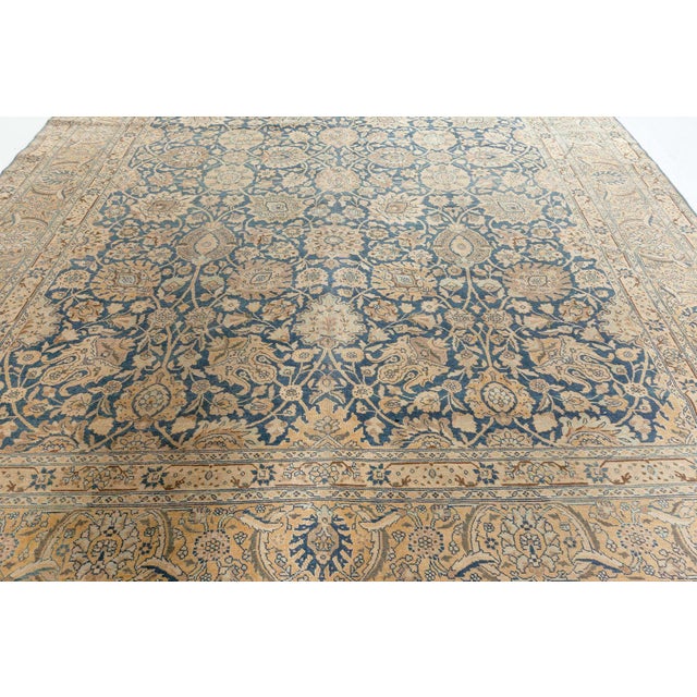 Royal Blue Antique Persian Tabriz Royal Blue and Caramel Wool Rug For Sale - Image 8 of 9